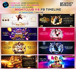 16个娱乐网站页面头部广告模板(第四版)：Nightclub V4 FB Timeline Cover